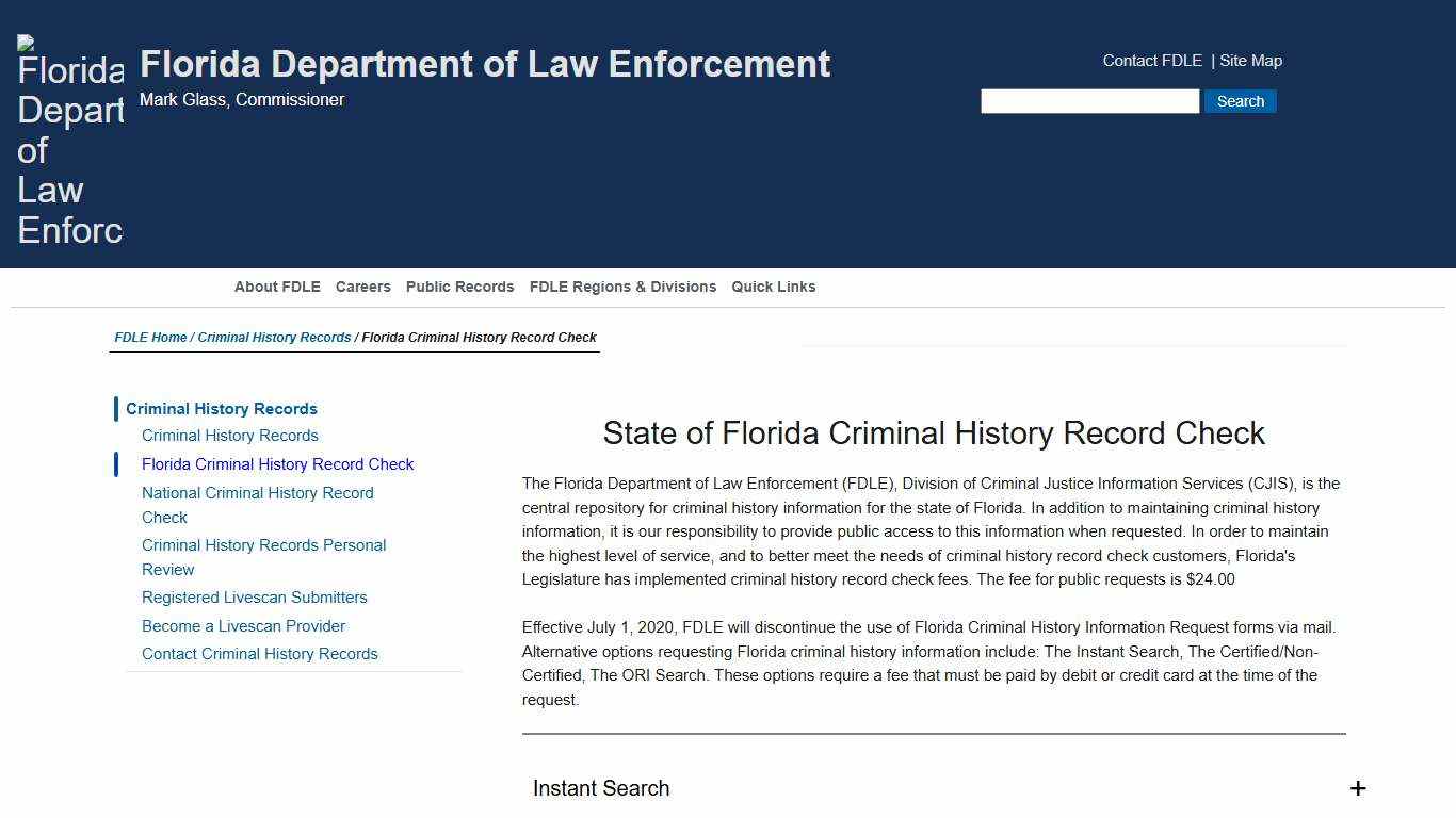 FDLE - State of Florida Criminal History Record Check