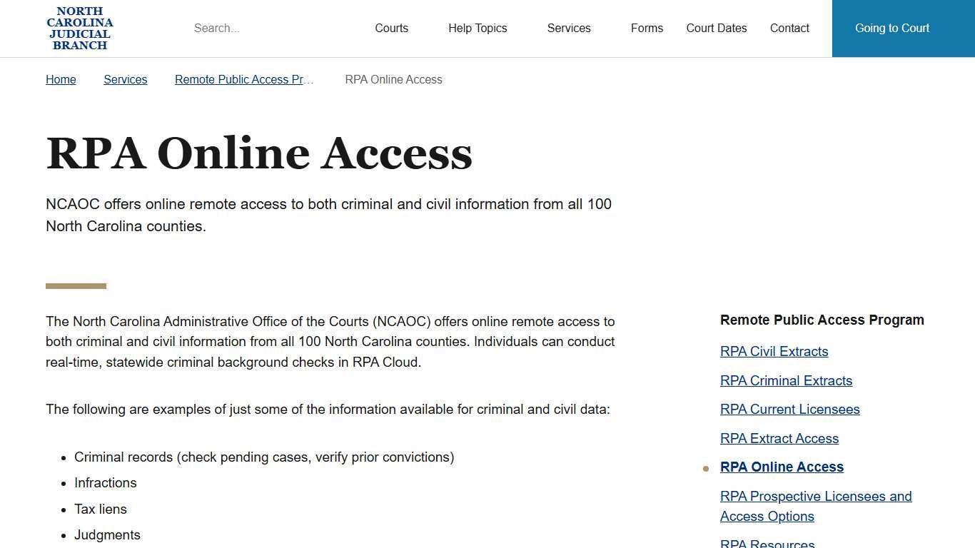 RPA Online Access | North Carolina Judicial Branch